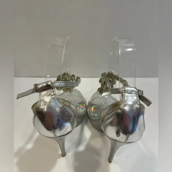 Michelangelo silver Stilleto open toe 5” heel sandals shoes size 6 1/2 - Picture 5 of 7